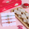 Set of 3 Intricate Designer Rakhi with Kaju Katli