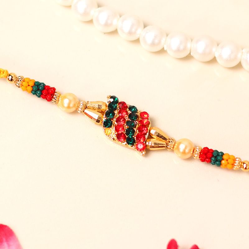 Sparkling Stone Rakhi - One Stone Rakhi with Roli Chawal