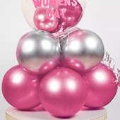 Womens Day Balloon Bouquet:1 Bobo Balloon with Pink & Silver chrome Balloons