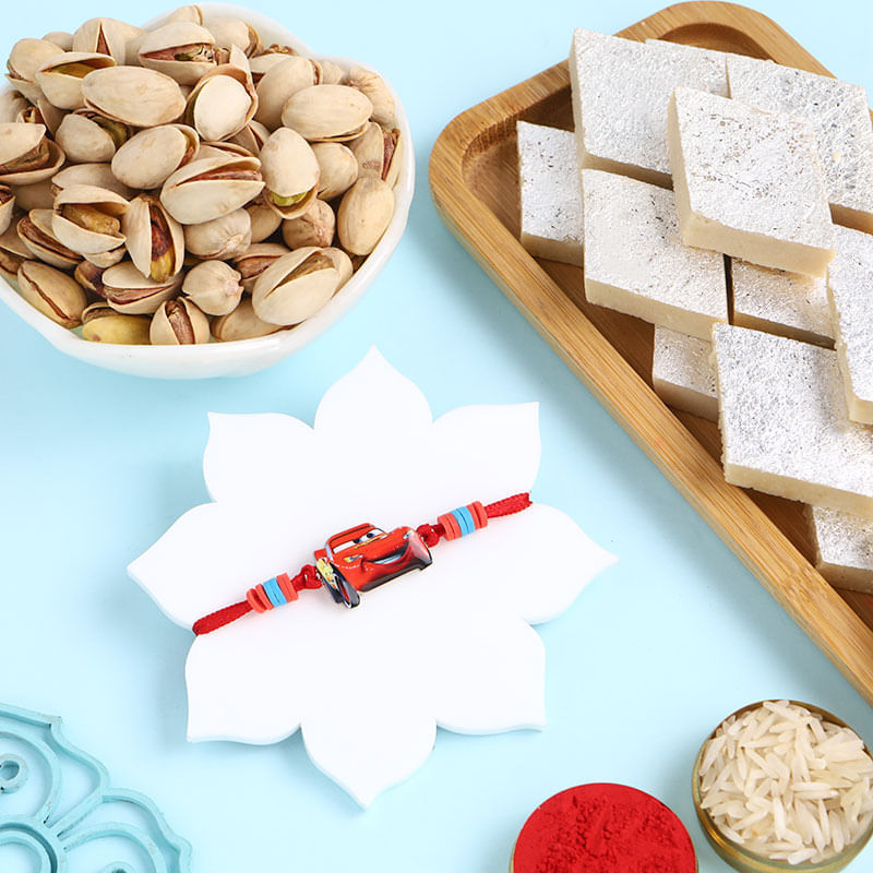 Speedy Car Rakhi With Nuts N Kaju Katli
