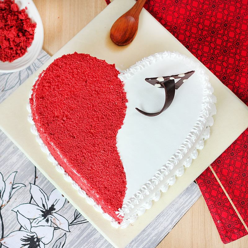 Spellbinding Red Velvet Heart Shaped Cake with Top View