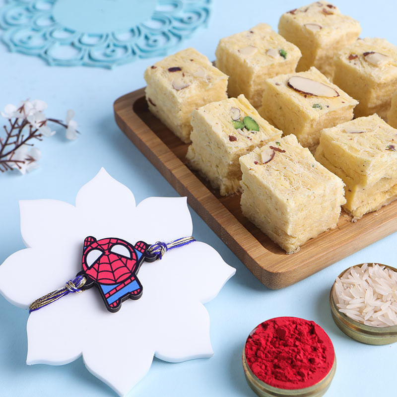 Spiderman Kids Rakhi With Soan Papdi