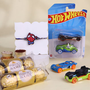 Spiderman Rakhi With Hot Wheels N Ferrero