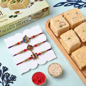 Spiritual Designer Rakhi Trio With Soan Papdi