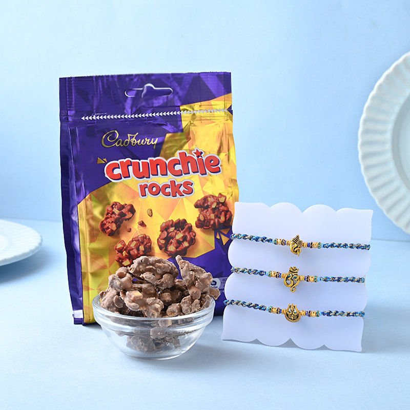 Buy Spiritual Rakhis Set With Crunches Rocks Chocolate