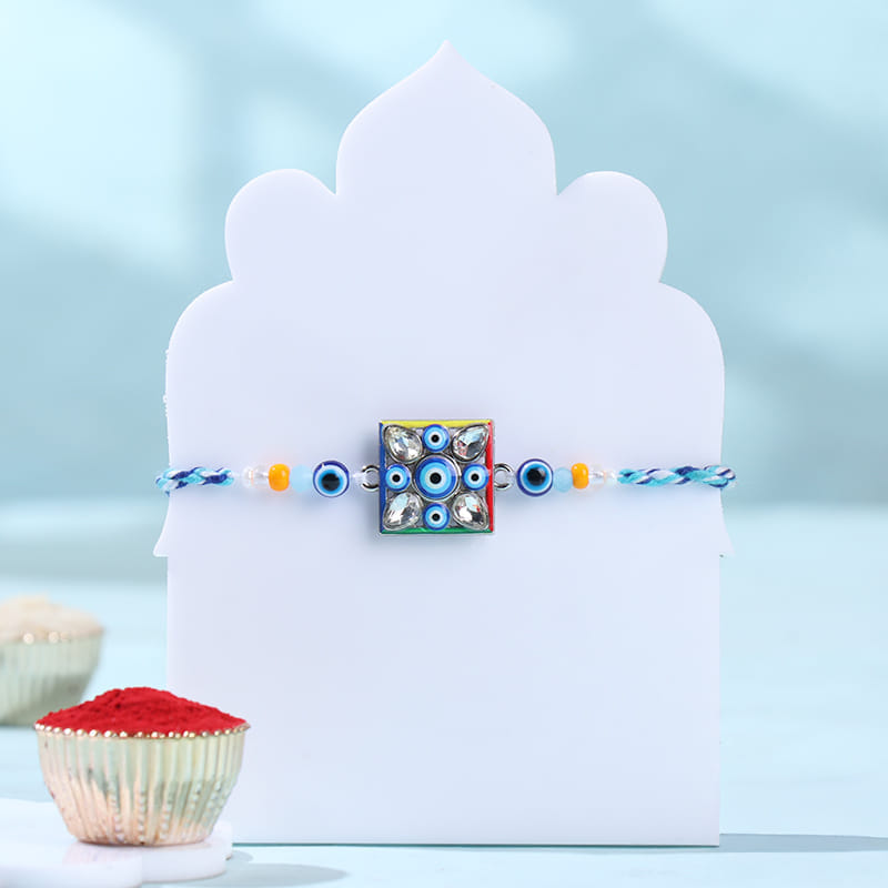 Square Evil Eye Rakhi With Ferrero Rocher