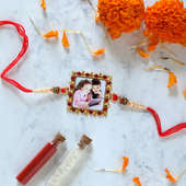 Square Studded Red Customised Rakhi - Close view