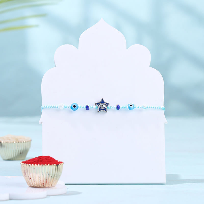 Star Evil Eye Rakhi With Besan Ladoos