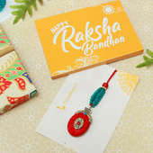 Rakhi Card in Blue Beads Lumba Rakhi - Online Rakhi Gifts for Bhaiya Bhabhi