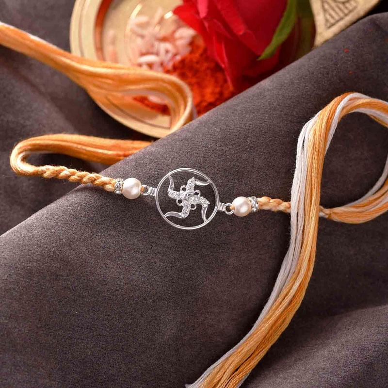 View of Sterling Silver Swastik Rakhi