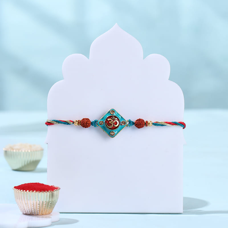 Stone Om Rudraksha Rakhi With Chocolate