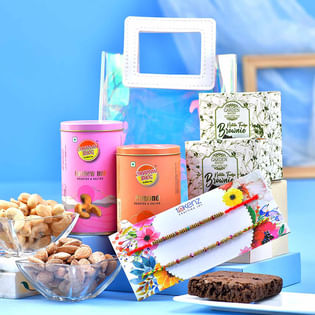 Stone Rakhi Duo N Delightful Indulgence Hamper