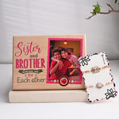 Stone Rakhi Duo With Personalised Wooden Plank