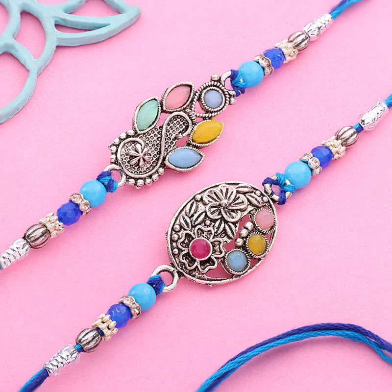 Stone Studded Antique Bhaiya Bhabhi Rakhi