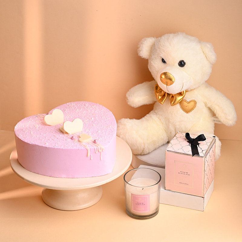 Strawberry Cake With Teddy N Candle