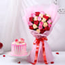 Strawberry Drip Cake N Mix Roses Bouquet
