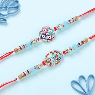 Set of 2 Evil Eye Charm Metal Rakhi