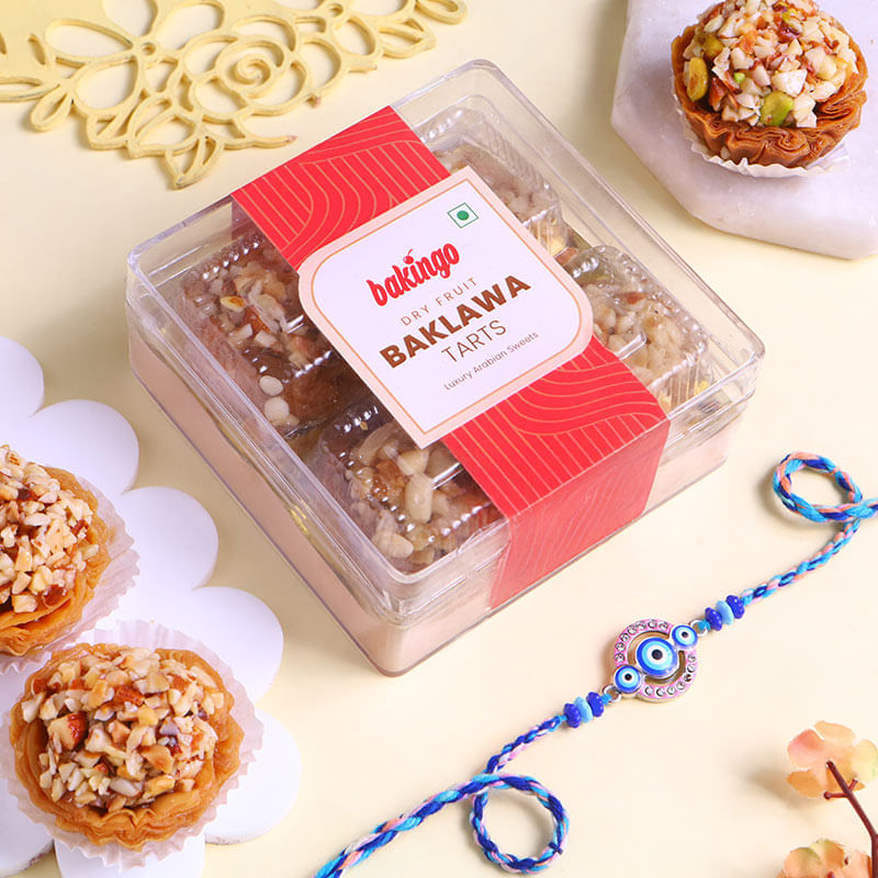 Studded Evil Eye Rakhi With Baklawa Tarts