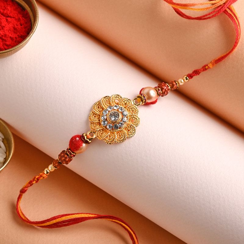 Studded Flower Mauli Rakhi
