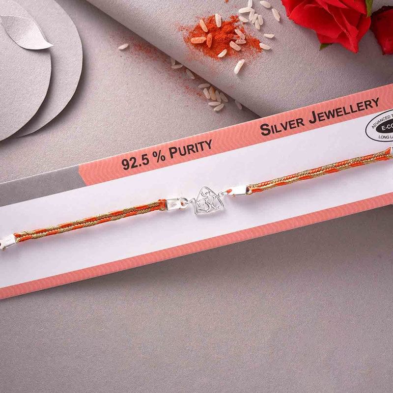 View of Single Studded Om Bracelet Silver Rakhi