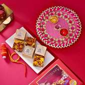 Studded Pink Designer Bhai Dooj Thali N Nutberry Sweets