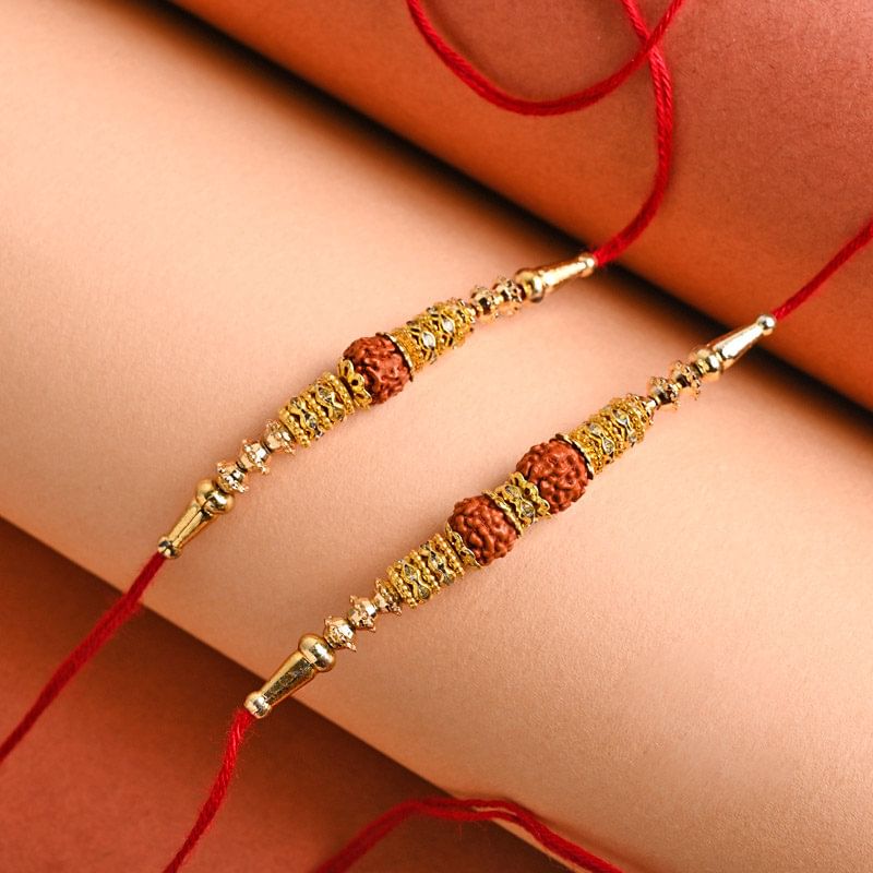 Order Rudraksh Rakhi Online For Brother - Studded Rudraksha Rakhi Combo