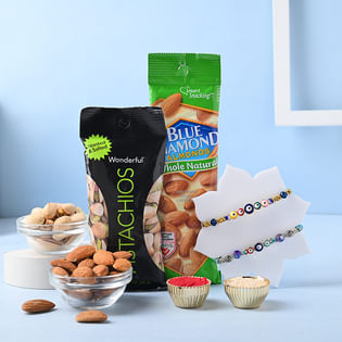 Stunning Evil Eye Rakhi Duo With Almonds And Pistachios
