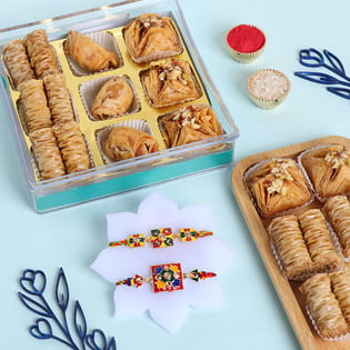 Stunning Meenakaari Rakhi Duo With Baklava Tarts
