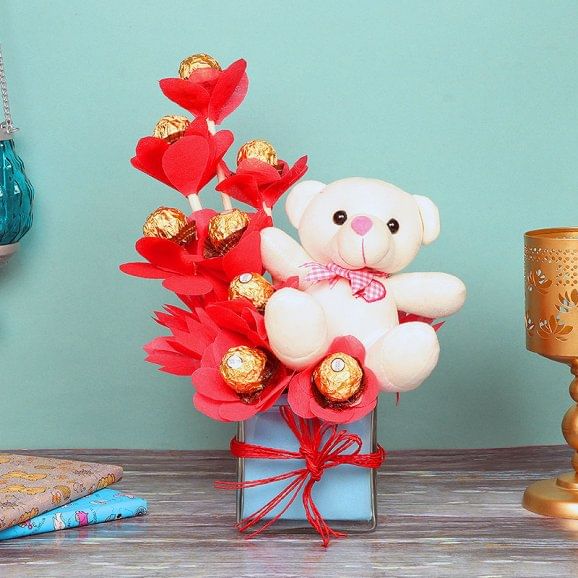 Bouquet of Ferrero Rocher Chocolates with a Teddy