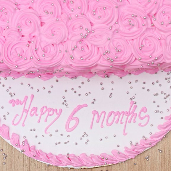 Zoom top view of 6 Months Anniversary Cake