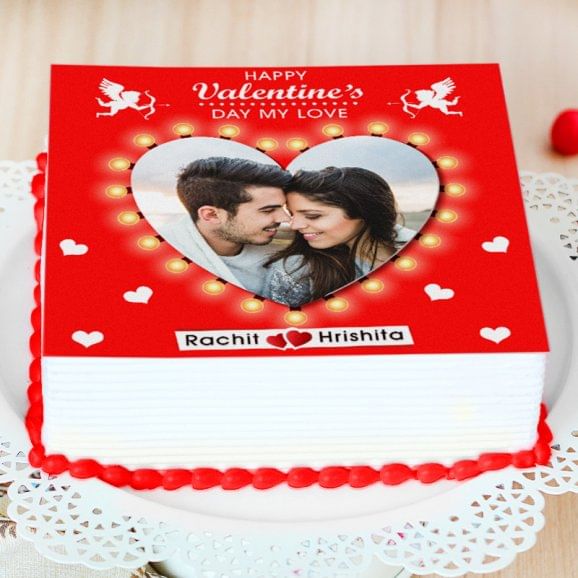 valentine photo cake for couple - Zoom View