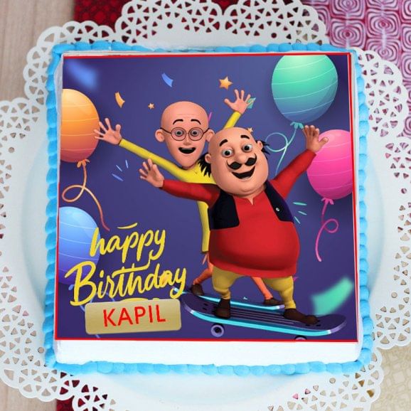 Front View of Motu Patlu Birthday Poster Cake