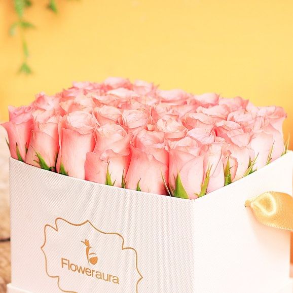 Pink Roses Arrangement in a White Box