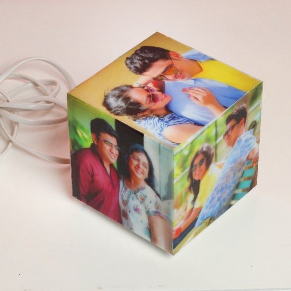 Qubical Personalised Lamp with 5 Images with Top and Side View