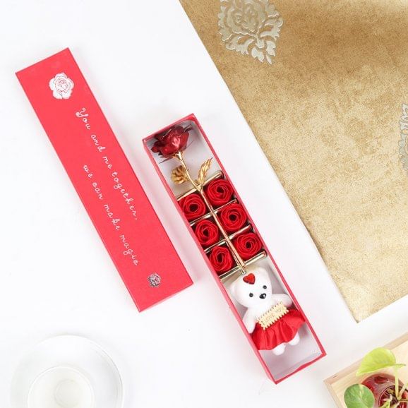 Red And Golden Rose Gift For Rose Day