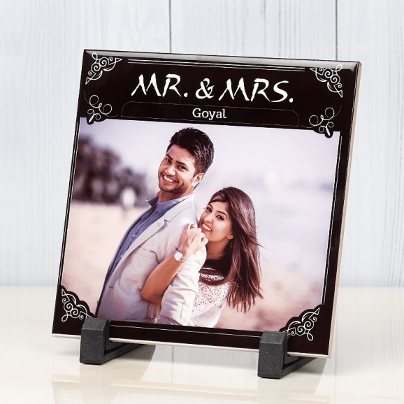 Personalised Ceramic Tile for Couple with Oblique View