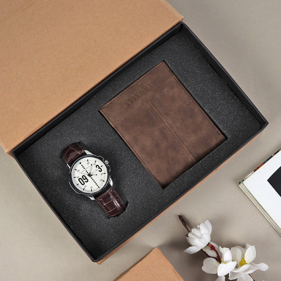 Urbane Mens Combo with men's wristwatch and a classic suede dark brown wallet