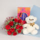 Made For You Combo - A gift hamper of 12 red roses with a teddy bear and Cadbury celebrations chocolates