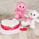 Twin Love N Joy - Two 6 Inch Teddies with 1 Kg Red Velvet Cake