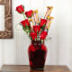 5 Star Bouquet With Roses: Arrangement of 7 Red Roses In Red Glass and 4 Cadbury 5 Star Bar