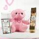 Combination of 6 inch Pink teddy with a pack of ferrero rocher chocolate and sister quote canvas