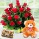 Love Sensation - A Combo of 40 Red Roses and Brown Teddy
