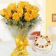 A combination of 12 yellow rose flowers and half kg pineapple cake