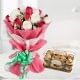 20 Red and White Roses with a Box of 16 Pieces Ferrero Rocher Chocolates
