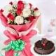 Xmas Combo of 20 red and white roses bunch and half kg chocoholics cake