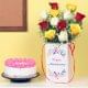 Colorful Magic: Bouquet of 12 Mixed Roses and Vanilla Cake