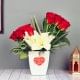 Roses with Lilies Bunch in a White Vase