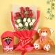 Bunch of Mixed Roses with Teddy and Chocolates Combo