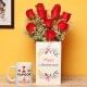 One Personalised Ceramic Mugand Bunch of 10 Red Roses in a Flower Box