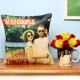 One Personalised Ceramic Mug andPersonalised Cushion with 10 Mixed Roses